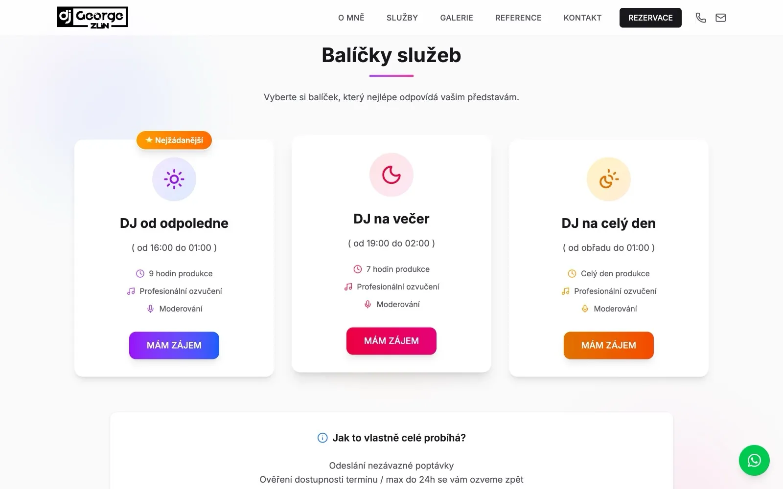 Balíčky služeb a postup od poptávky po závaznou rezervaci