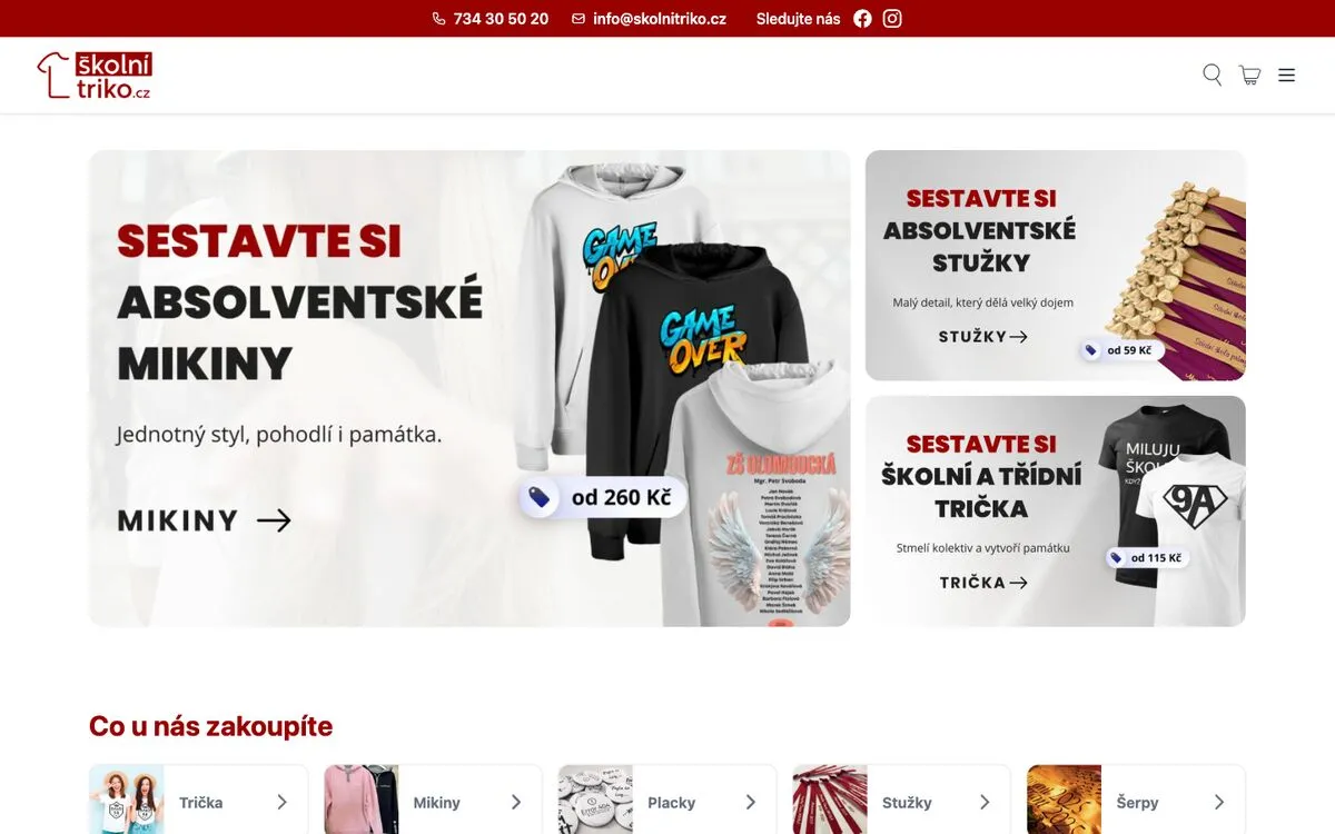 ŠkolníTriko.cz - stejná šablona, jiná značka